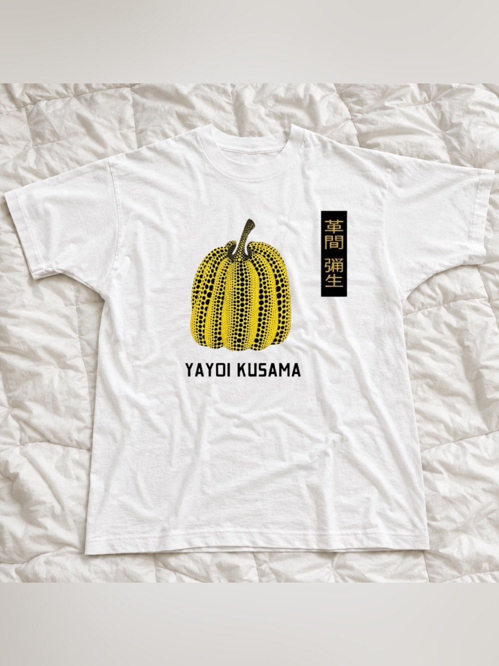 Yayoi Kusama White T-Shirt with Yellow Pumpkin Graphic